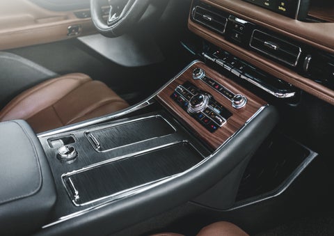 The front center console of a 2024 Lincoln Aviator® SUV is shown | George Ballentine Lincoln in Greenwood SC
