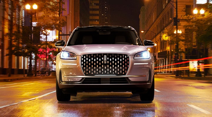 The striking grille of a 2024 Lincoln Corsair® SUV is shown. | George Ballentine Lincoln in Greenwood SC